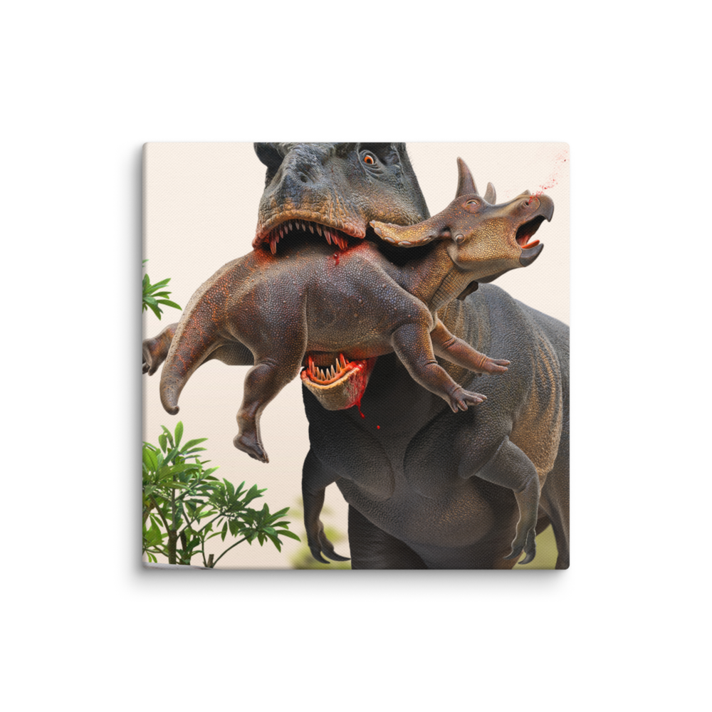Tyrannosaurus hunting a juvenile Triceratops — Canvas 12×12
