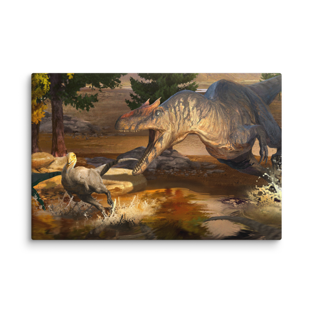 Allosaurus Ambushing Dryosaurus — Canvas 12×18