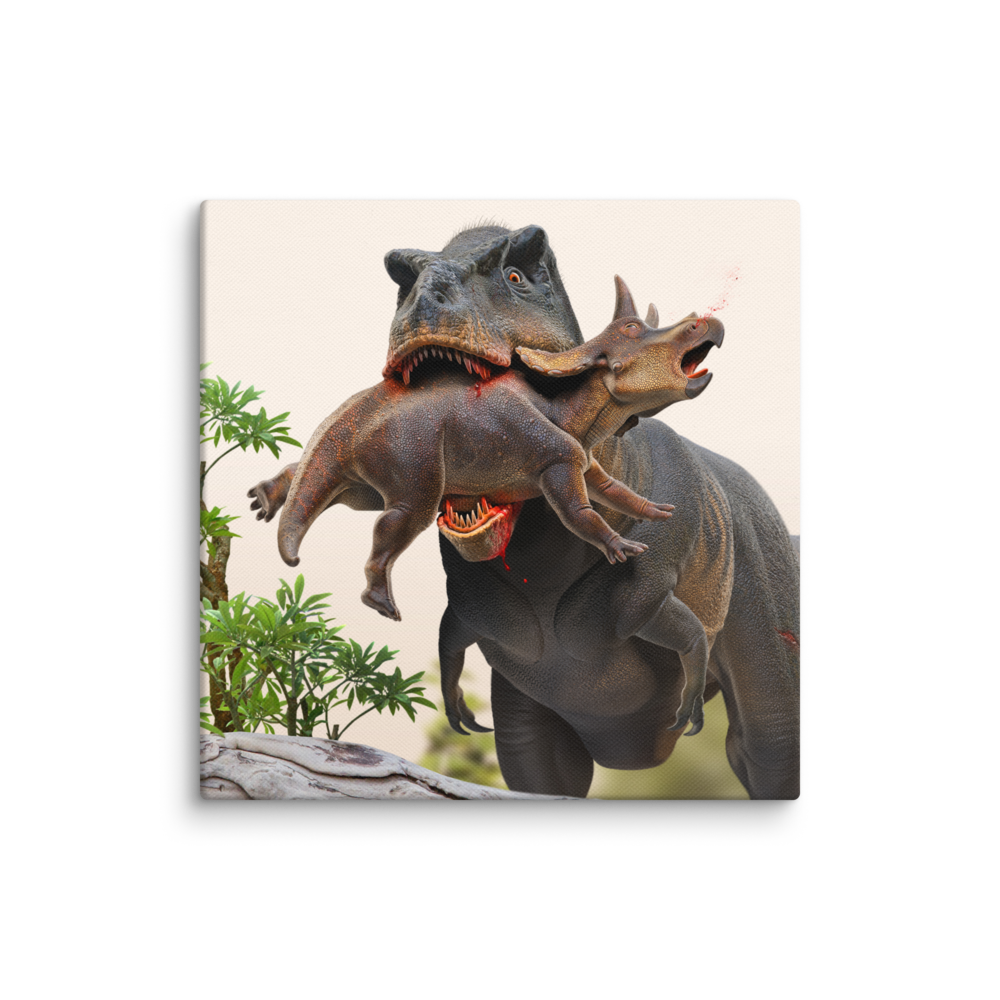 Tyrannosaurus hunting a juvenile Triceratops — Canvas 14×14