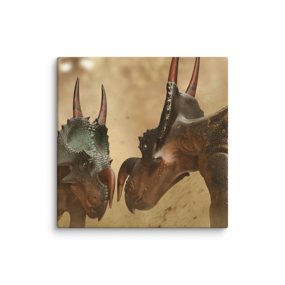 Einiosaurus Fighting — Canvas 14×14