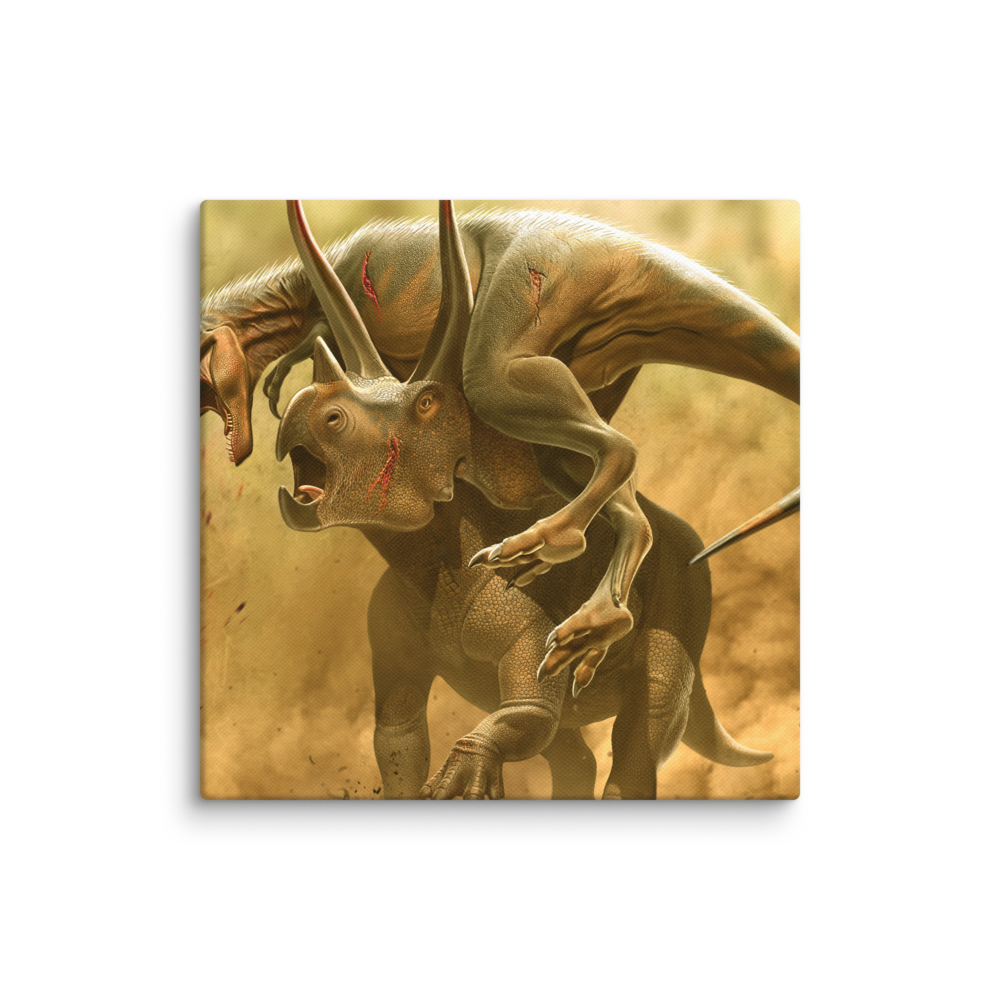 Triceratops vs Juvenile Tyrannosaurus — Canvas 16×16