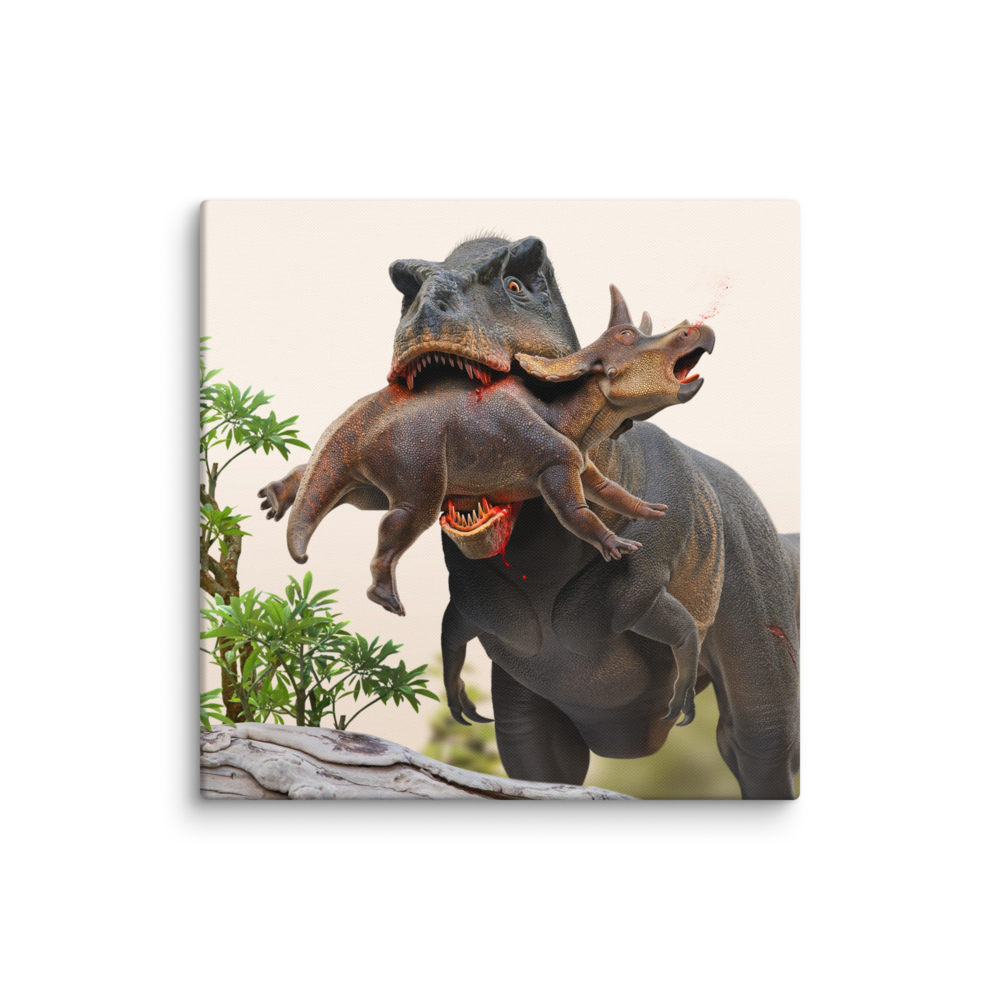 Tyrannosaurus hunting a juvenile Triceratops — Canvas 18×18