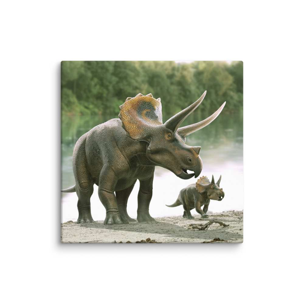 Triceratops With Its Calf — Canvas 18×18