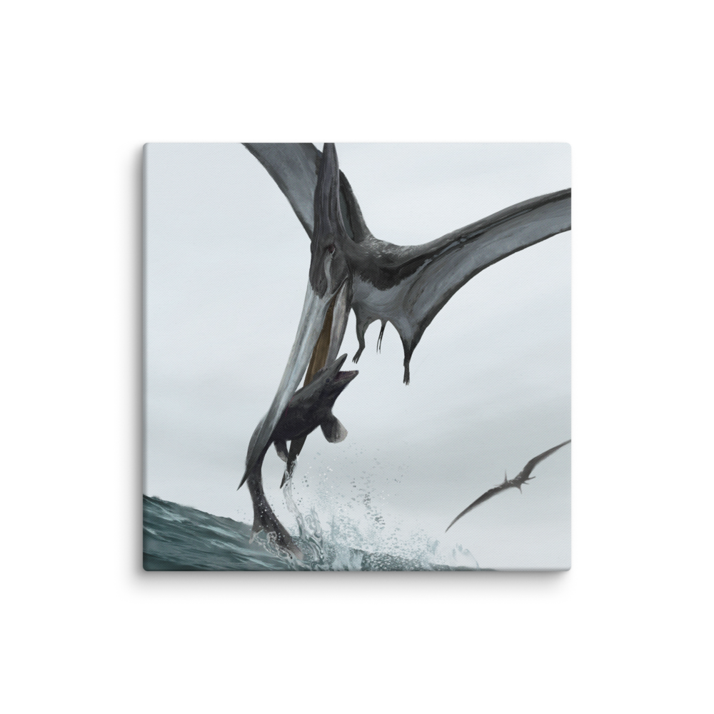 Pteranodon Catches Mosasaur — Canvas 18×18