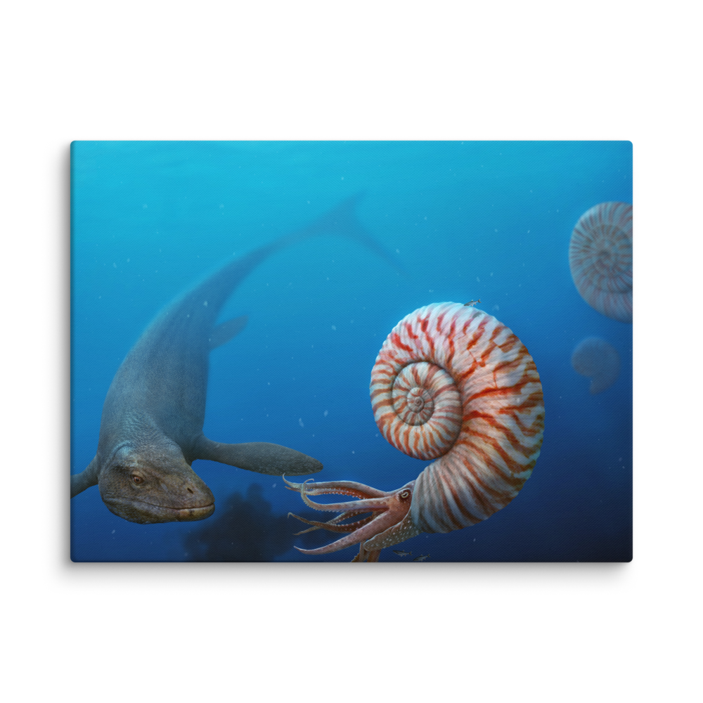 Parapuzosia vs Mosasaurus — Canvas 18×24