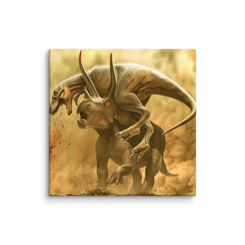 Triceratops vs Juvenile Tyrannosaurus — Canvas 20×20