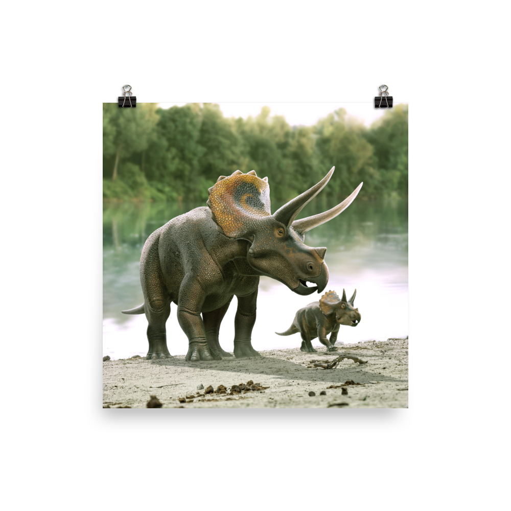 Triceratops With Its Calf poster