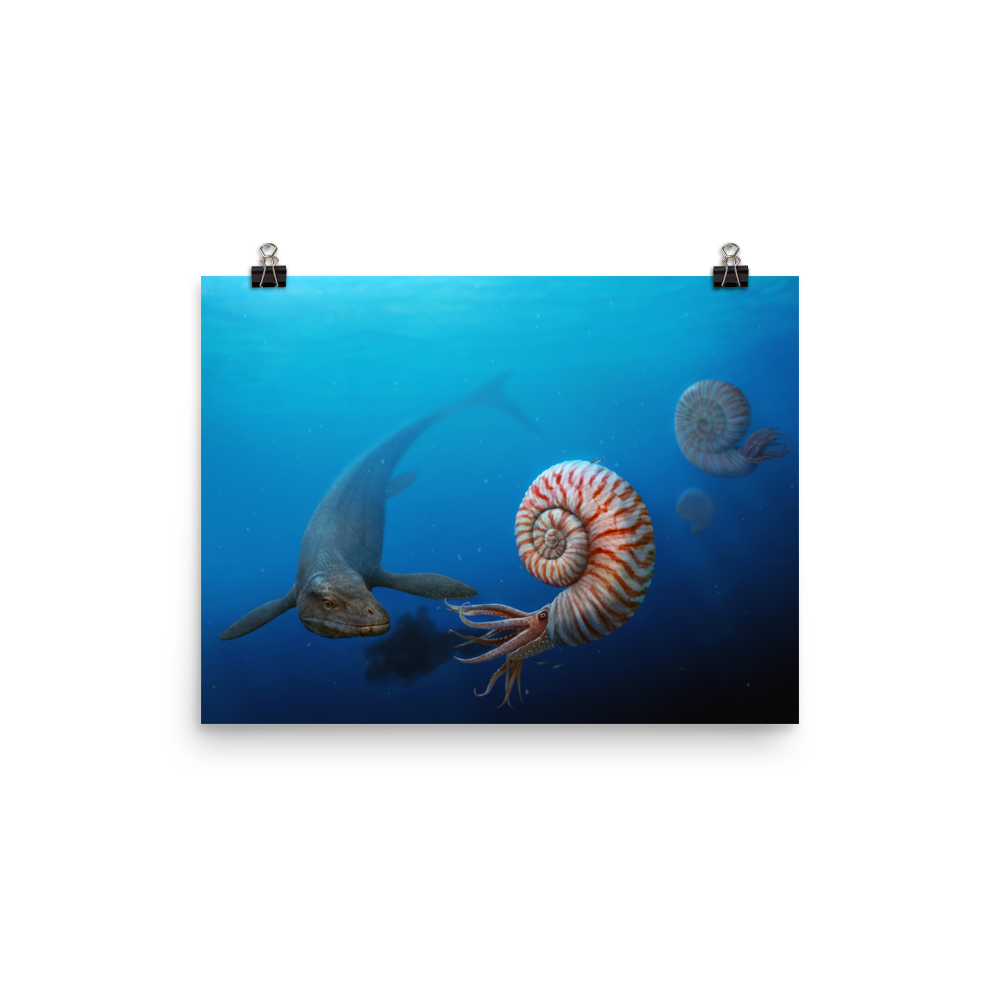 Parapuzosia vs Mosasaurus poster