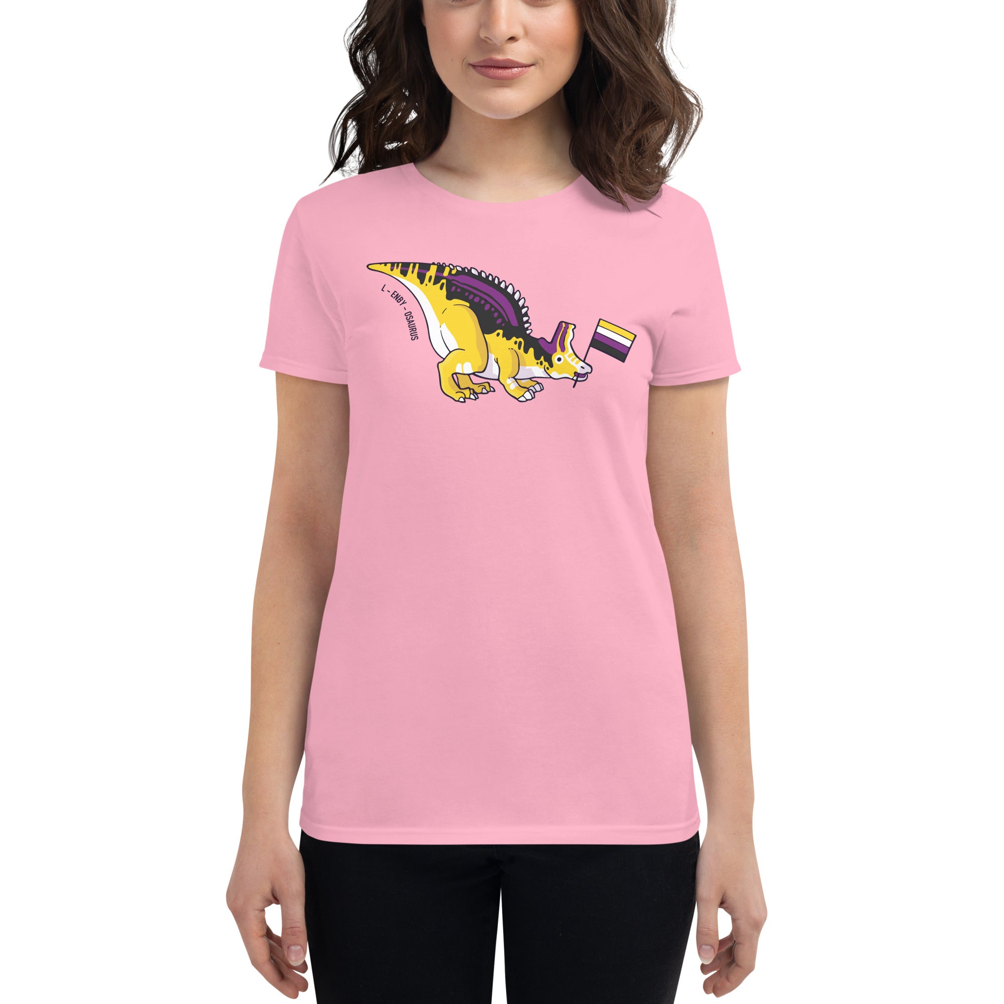 Lambeosaurus Dinosaur Non-binary Pride Flag women's t-shirt