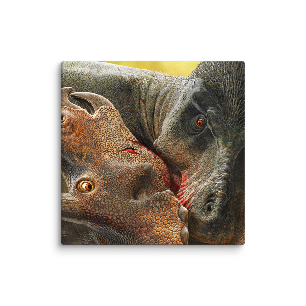 Tyrannosaurus Biting Triceratops — Canvas 12×12