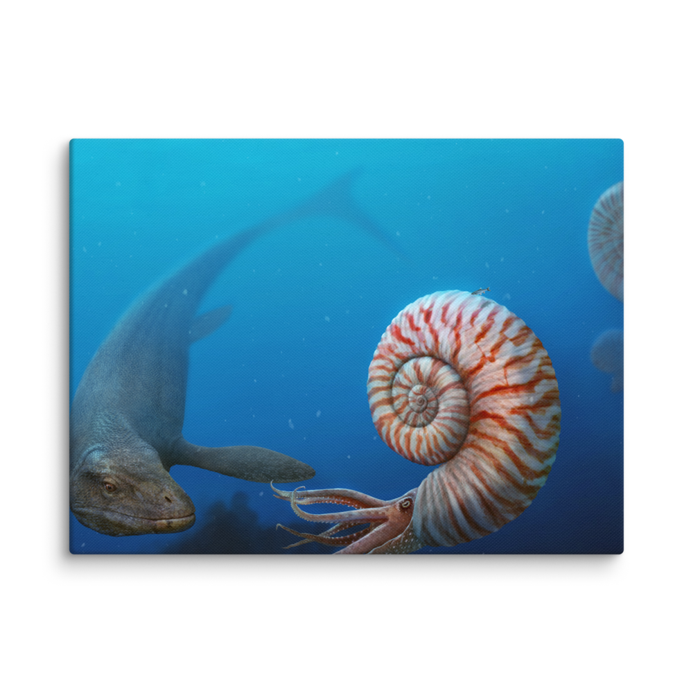 Parapuzosia vs Mosasaurus — Canvas 12×16