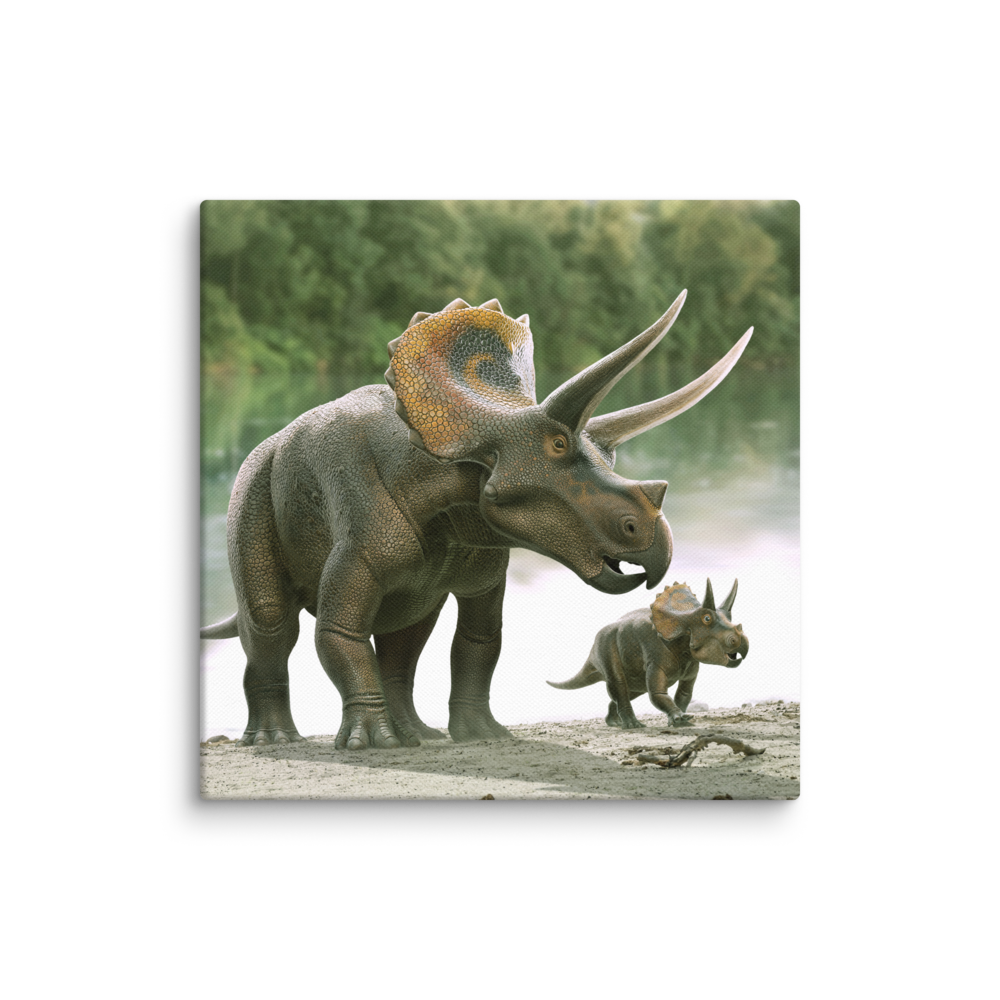 Triceratops With Its Calf — Canvas 14×14