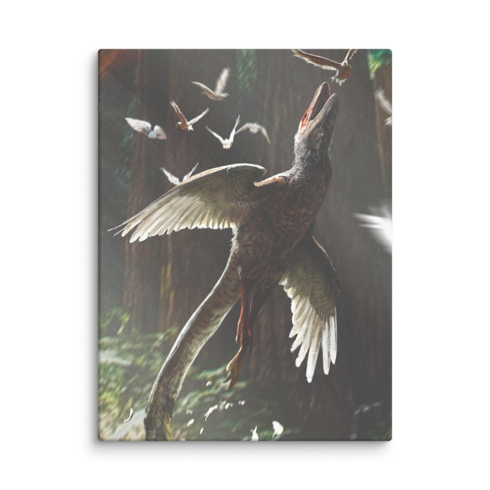 Acheroraptor Hunting Ornithurine — Canvas 18×24
