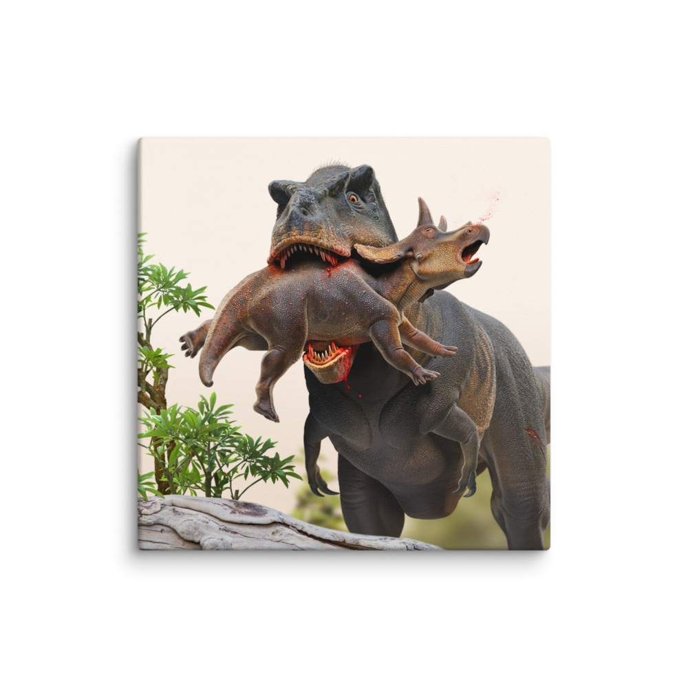 Tyrannosaurus hunting a juvenile Triceratops — Canvas 20×20