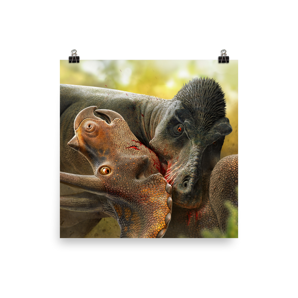 Tyrannosaurus Biting Triceratops — Poster 12×12