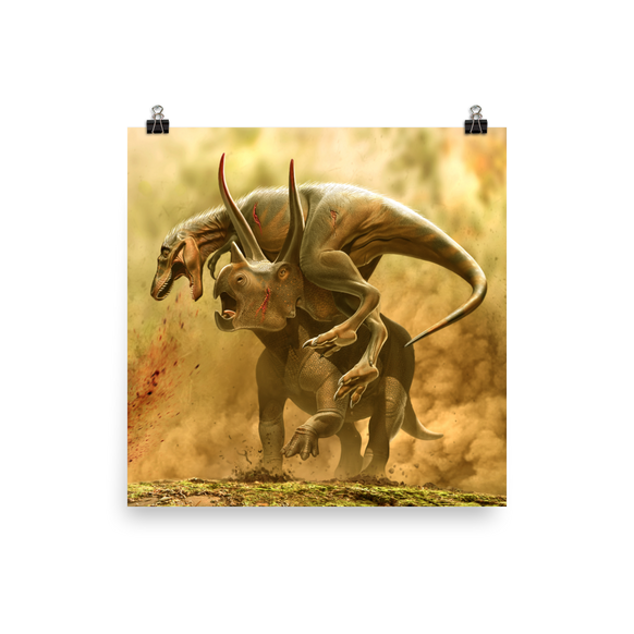Triceratops vs Juvenile Tyrannosaurus — Poster 12×12