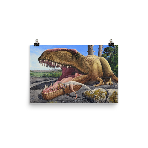 Giganotosaurus carolinii and Alnashetri cerropoliciensis Symbiosis — Poster 12×18
