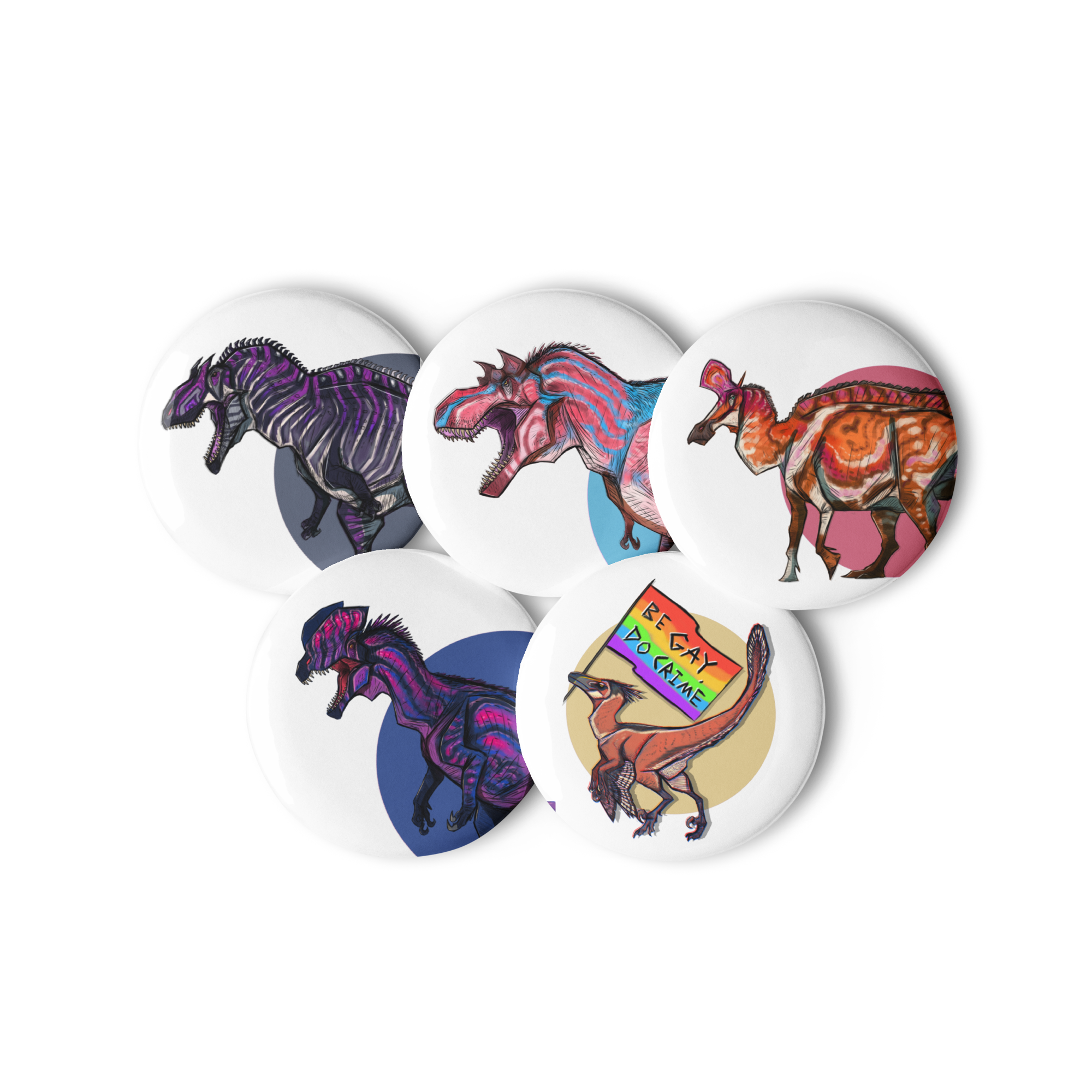 Pride Dinosaurs set of pin buttons