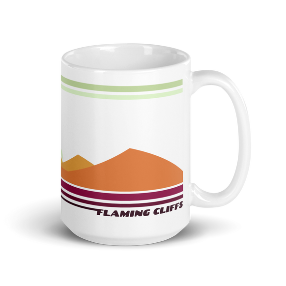 Flaming Cliffs retro mug