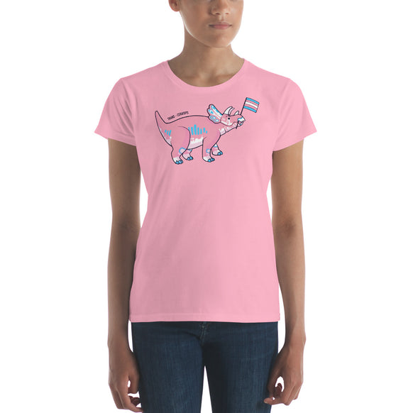 Triceratops Dinosaur Trans Pride Flag women's t-shirt