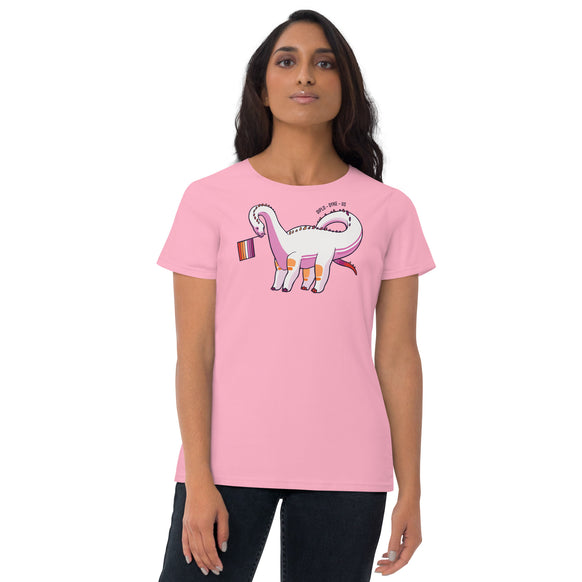 Diplodocus Dinosaur Lesbian Pride Flag women's t-shirt