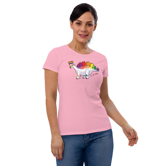 Stegosaurus Dinosaur Gay Pride Flag women's t-shirt