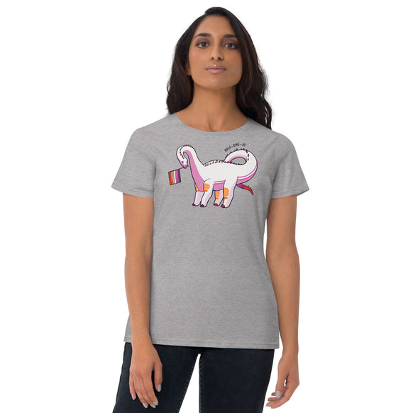 Diplodocus Dinosaur Lesbian Pride Flag women's t-shirt