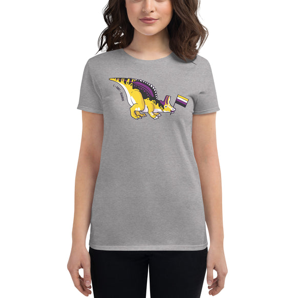 Lambeosaurus Dinosaur Non-binary Pride Flag women's t-shirt