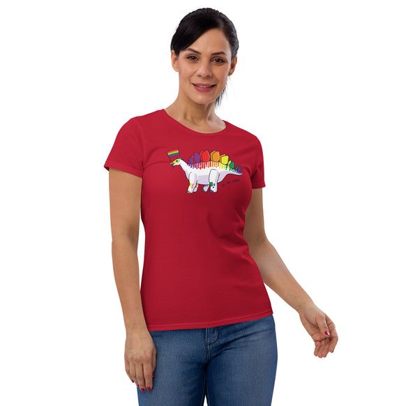 Stegosaurus Dinosaur Gay Pride Flag women's t-shirt