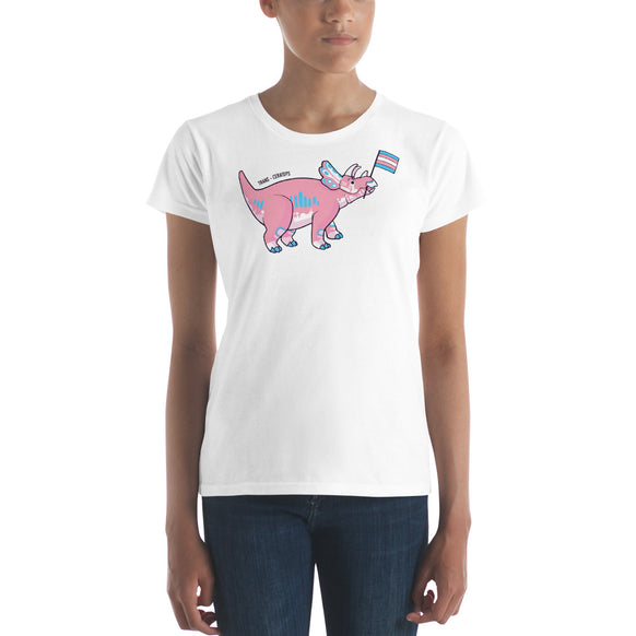 Triceratops Dinosaur Trans Pride Flag women's t-shirt