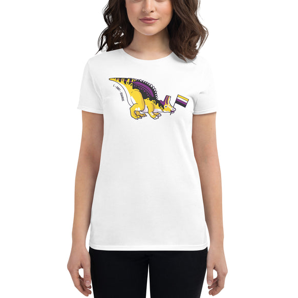 Lambeosaurus Dinosaur Non-binary Pride Flag women's t-shirt